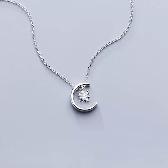 Jewelry - NEW 925 Sterling Silver Moon CZ Necklace
